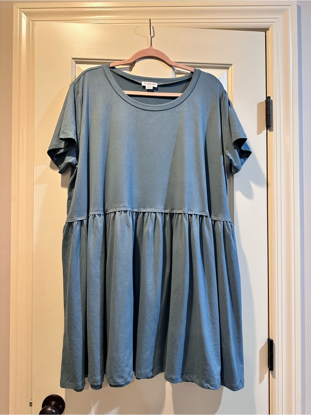 Tiered Short-Sleeve Dress in Dusty Blue